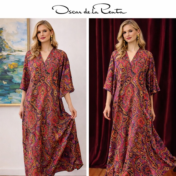 Oscar de la Renta Dresses & Skirts - VTG Oscar de la Renta for Swirl Paisley Maxi Caftan Dress Made in USA Size 1X